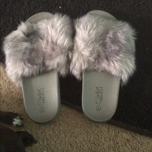 Grey Furry Slippers